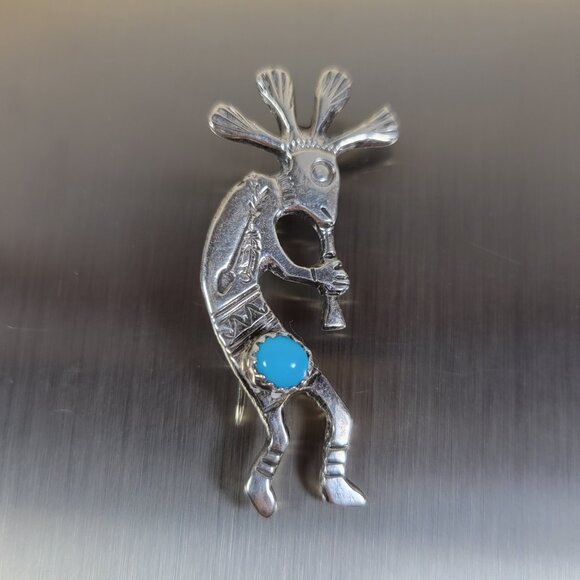 Glenn Sandoval Navajo Kokopelli Pendant Sterling Silver Turquoise 5.6g Signed GS - Picture 1 of 7
